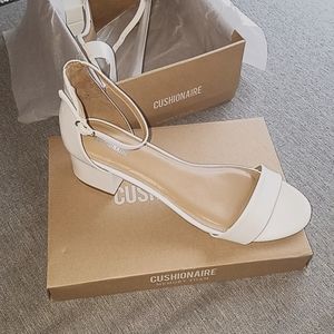 White sandals with low 2.25" block heel